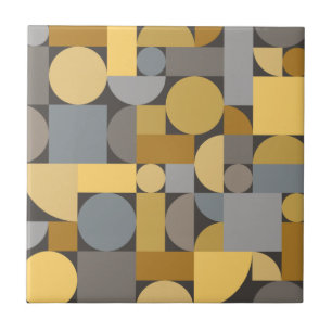 Retro Geometric Art Yellow Grey Tegeltje