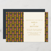 Retro Geometric Botanical Gold Navy Wedding Kaart (Voorkant / Achterkant)