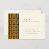 Retro Geometric Botanical Gold Navy Wedding RSVP Kaartje (Voorkant / Achterkant)