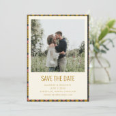Retro Geometric Botanical Gold Navy Wedding Save The Date (Staand voorkant)