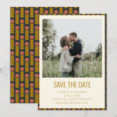 Retro Geometric Botanical Gold Navy Wedding Save The Date (Voorkant / Achterkant)