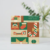 Retro Geometric Christmas Greeting Card – Festive. Bedankkaart (Staand voorkant)