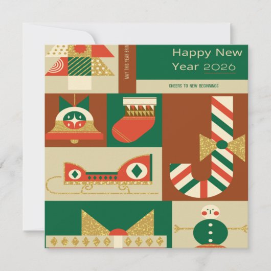 Retro Geometric Christmas Greeting Card – Festive. Bedankkaart (Voorkant)
