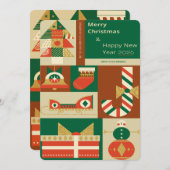 Retro Geometric Christmas Greeting Card – Festive. Feestdagenkaart (Voorkant / Achterkant)