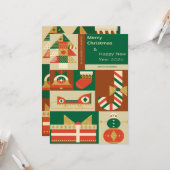 Retro Geometric Christmas Greeting Card – Festive  Kaart (Voorkant / Achterkant in situ)