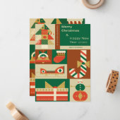 Retro Geometric Christmas Greeting Card – Festive Notitiekaartje (Voorkant / Achterkant in situ)