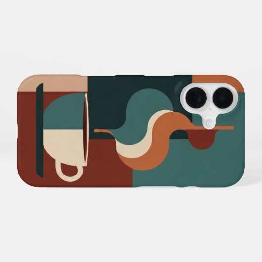 Retro Geometric Coffee Mug Scene iPhone 16 Hoesje (Achterkant horizontaal)