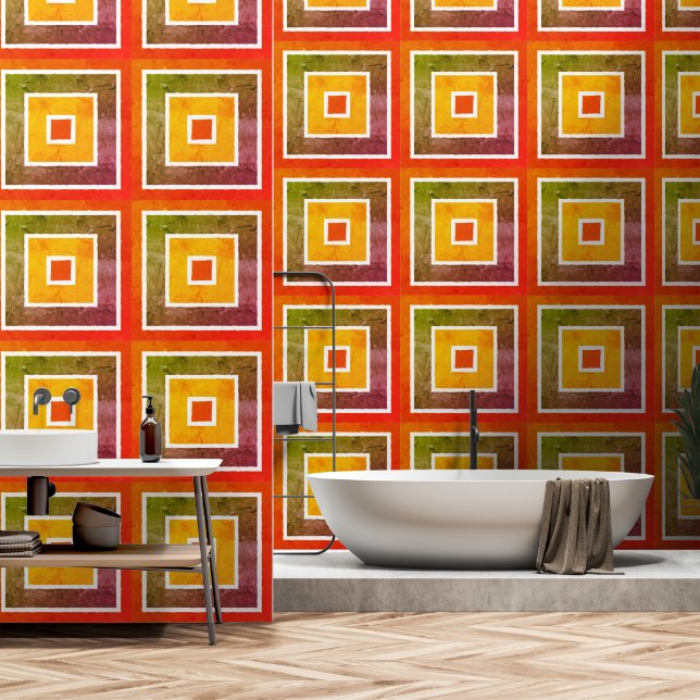 Retro Geometric Color Blocks Pattern Behang (Badkamer)