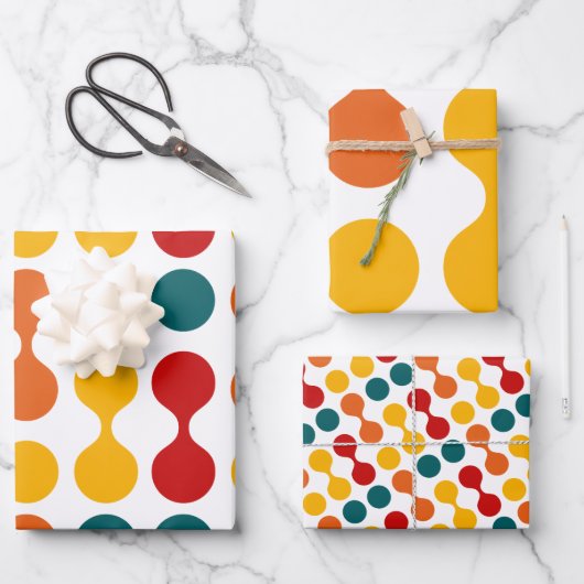 Retro Geometric Cute Mid Century Holiday White Inpakpapier Vel (Voorkant)