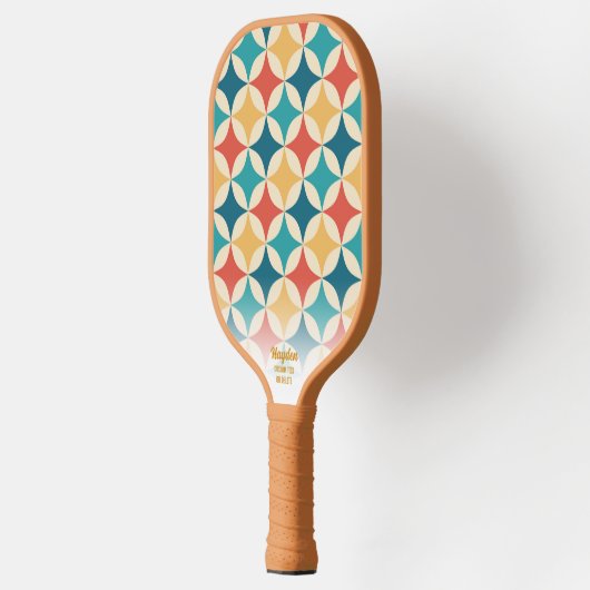 Retro Geometric Diamond Pattern Aangepaste tekstuu Pickleball Paddle (Links)