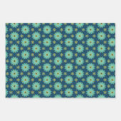 Retro Geometric Flowers Heldergeel Blauw, Blauwgro Inpakpapier Vel (Voorkant)