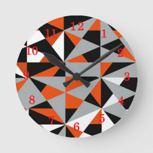 Retro Geometric Funky Oranje Grey Black Pattern Ronde Klok