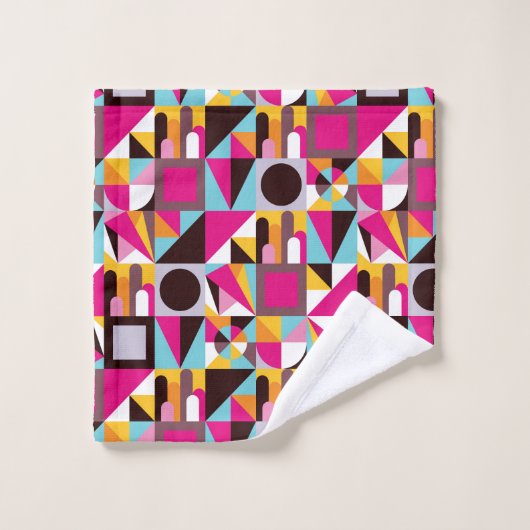 Retro Geometric Hot Pink Black Patroonontwerp Bad Handdoek (Wasdoekje)