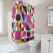 Retro Geometric Hot Pink Black Wild Pattern Design Douchegordijn (In situ)