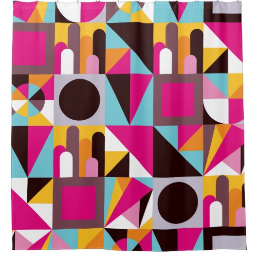 Retro Geometric Hot Pink Black Wild Pattern Design Douchegordijn (Voorkant)