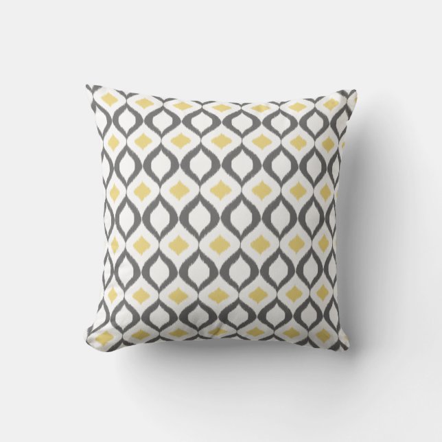 Retro Geometric Ikat Yellow Grey Pattern Kussen (Voorkant)