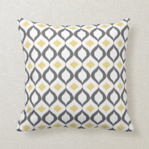 Retro Geometric Ikat Yellow Grey Pattern Kussen
