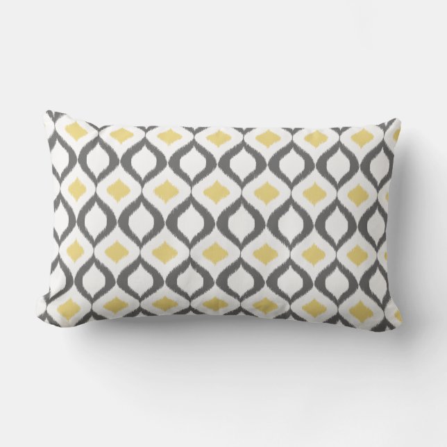 Retro Geometric Ikat Yellow Grey Pattern Kussen (Voorkant)