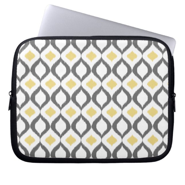 Retro Geometric Ikat Yellow Grey Pattern Laptop Sleeve (Voorkant)