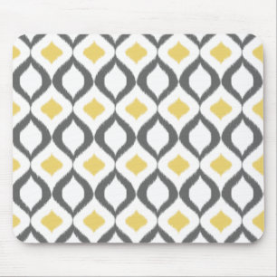 Retro Geometric Ikat Yellow Grey Pattern Muismat
