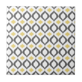 Retro Geometric Ikat Yellow Grey Pattern Tegeltje