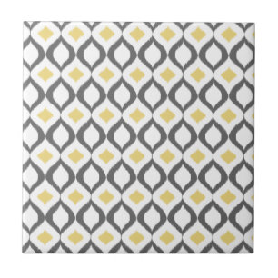 Retro Geometric Ikat Yellow Grey Pattern Tegeltje