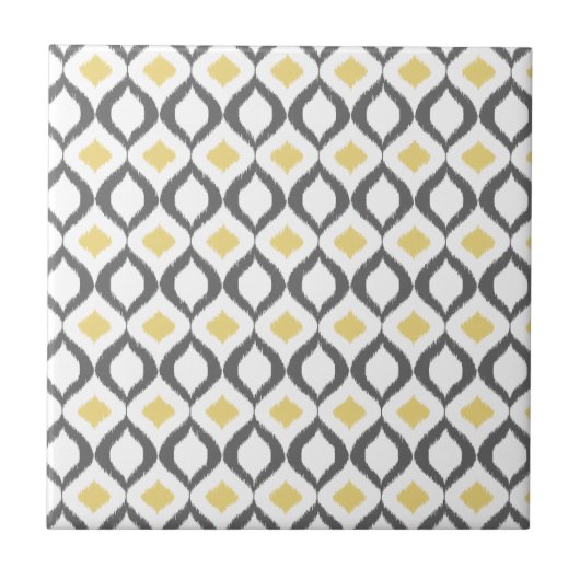 Retro Geometric Ikat Yellow Grey Pattern Tegeltje (Voorkant)