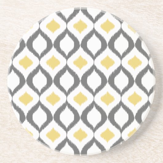 Retro Geometric Ikat Yellow Grey Pattern Zandsteen Onderzetter (Voorkant)