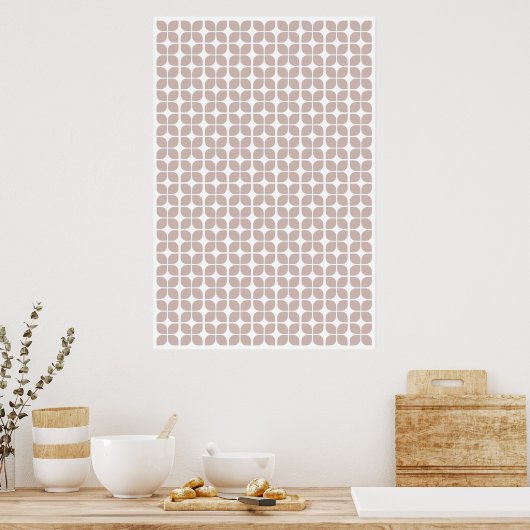 Retro Geometric Leaf Pattern Beige Poster (Keuken)