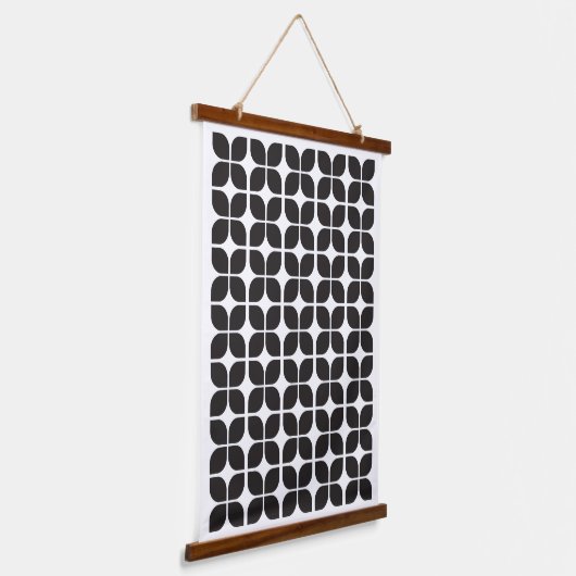Retro Geometric Leaf Pattern Black Hangend Wandkleed (Gebogen)