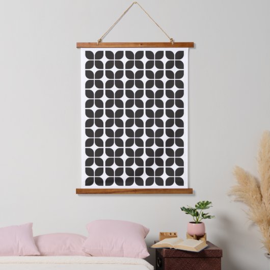 Retro Geometric Leaf Pattern Black Hangend Wandkleed (Slaapkamer)