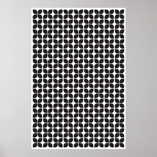Retro Geometric Leaf Pattern Black Poster (Voorkant)
