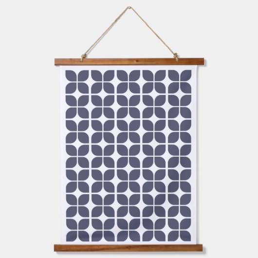 Retro Geometric Leaf Pattern Blue Hangend Wandkleed (Voorkant)