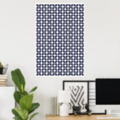 Retro Geometric Leaf Pattern Blue Poster (Thuiskantoor)