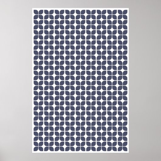 Retro Geometric Leaf Pattern Blue Poster (Voorkant)