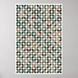 Retro Geometric Leaf Pattern Green Brown Taupe Poster