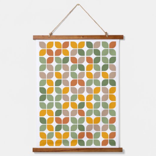 Retro Geometric Leaf Pattern Green Oranje Taupe Hangend Wandkleed (Voorkant)