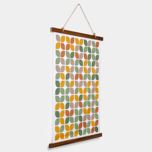 Retro Geometric Leaf Pattern Green Oranje Taupe Hangend Wandkleed (Gebogen)
