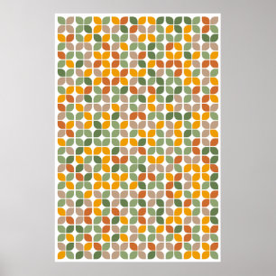 Retro Geometric Leaf Pattern Green Oranje Taupe Poster