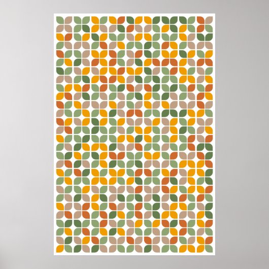 Retro Geometric Leaf Pattern Green Oranje Taupe Poster (Voorkant)