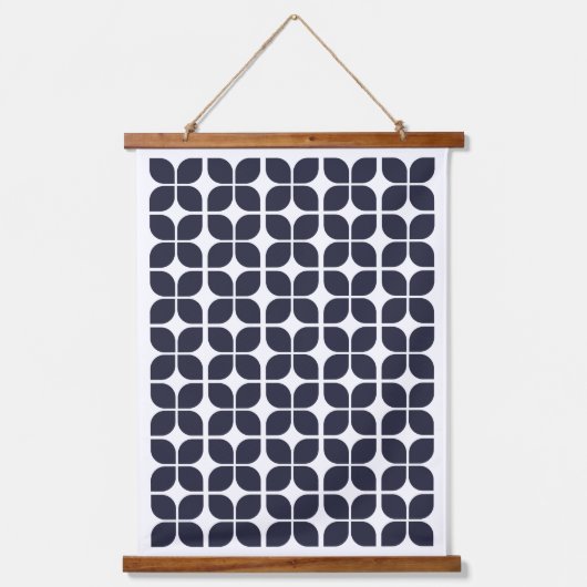 Retro Geometric Leaf Pattern Navy Blue Hangend Wandkleed (Voorkant)