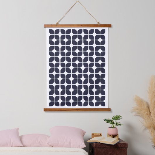 Retro Geometric Leaf Pattern Navy Blue Hangend Wandkleed (Slaapkamer)