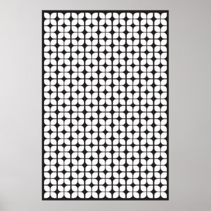 Retro Geometric Leaf Pattern White Poster