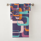 Retro Geometric Mid Century Shapes Art Paars Bad Handdoek (Insitu)