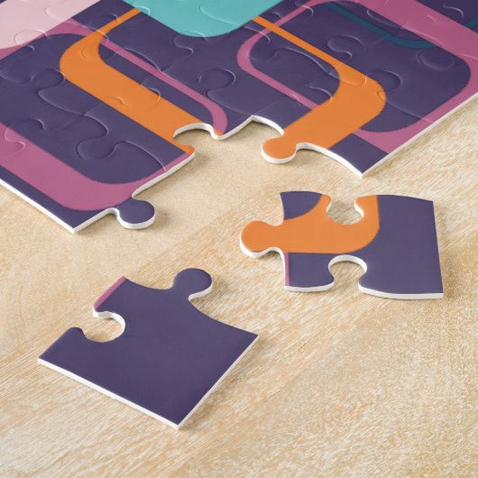 Retro Geometric Mid Century Shapes Art Paars Legpuzzel (Zijkant)