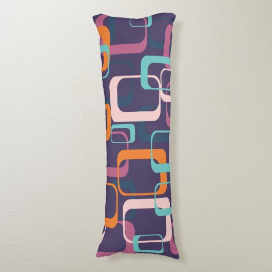 Retro Geometric Mid Century Shapes Art Paars Lichaamskussen (Voorkant Verticaal)