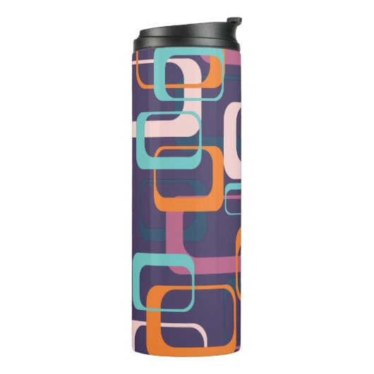 Retro Geometric Mid Century Shapes Art Paars Thermosbeker (Gedraaid links)