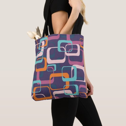 Retro Geometric Mid Century Shapes Art Paars Tote Bag (Dichtbij)