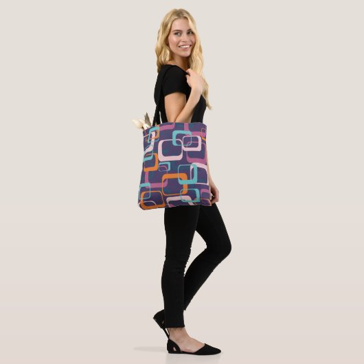 Retro Geometric Mid Century Shapes Art Paars Tote Bag (Op model)