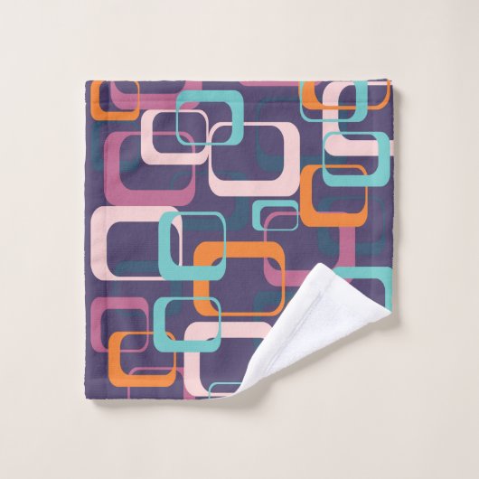 Retro Geometric Mid Century Shapes Atomic Paars Bad Handdoek (Wasdoekje)